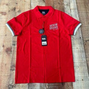 GSL denim brand embroidered red polo shirt men's medium